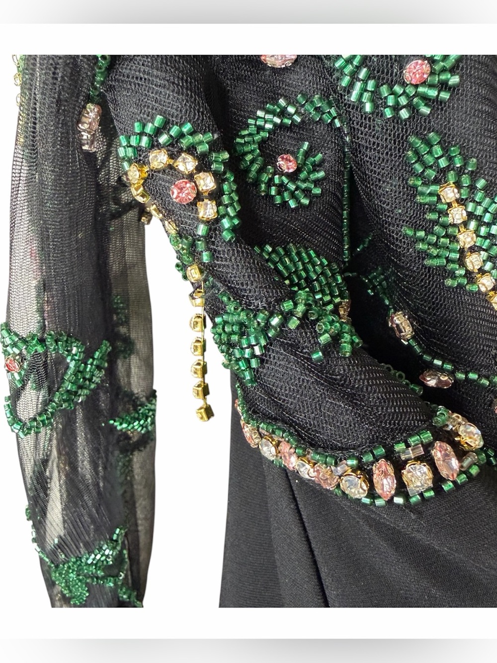 Mac Duggal 67870 Size 14 Floral Beaded Mesh Illusion Trumpet Gown Dress Black - Picture 9 of 16